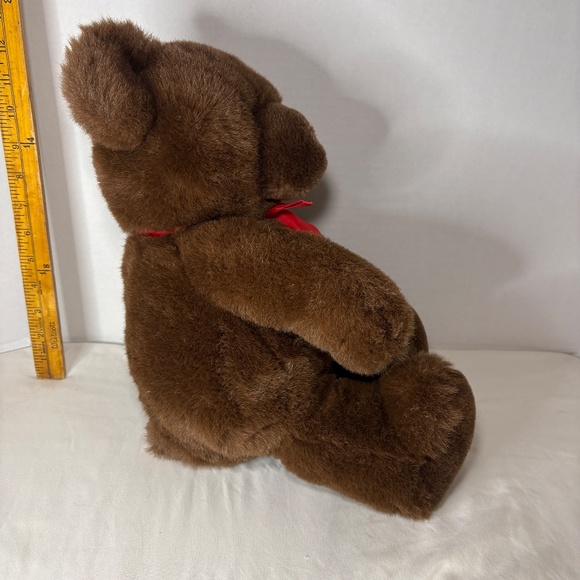 17" Gund Dark Brown Teddy Bear Stuffed Animal Plush Toy Red Bow Vintage - Picture 3 of 9